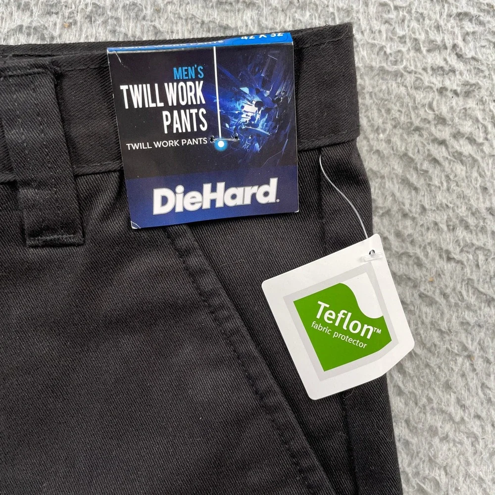 DieHard Work Pants Men 42x32 Black Twill Workwear Teflon Water Oil Repellent - Picture 7 of 10